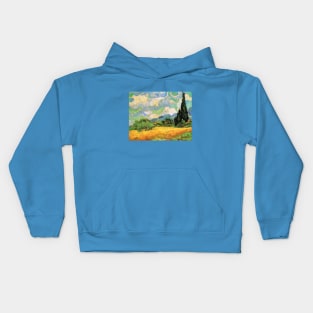 Wheat Field with Cypresses by Vincent van Gogh Kids Hoodie